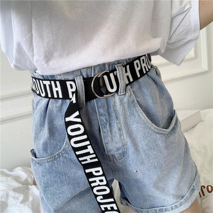 Trendy Unisex Harajuku Letter Printed Canvas Belt - Essential Accessory for Style Aficionados - Très Elite