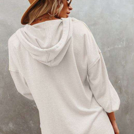 Trendy Women's Button-Up Lantern Sleeve Hoodie