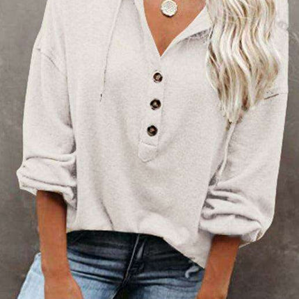 Trendy Women's Button-Up Lantern Sleeve Hoodie