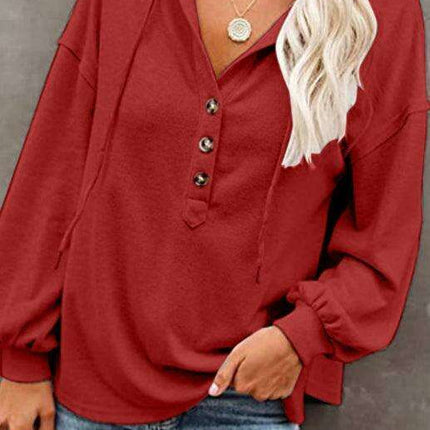 Trendy Women's Button-Up Lantern Sleeve Hoodie