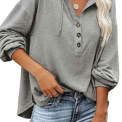 Trendy Women's Button-Up Lantern Sleeve Hoodie