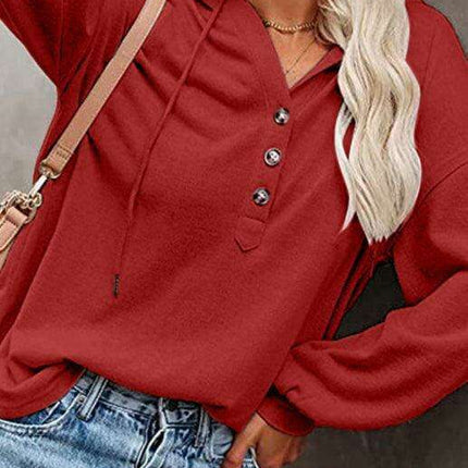 Trendy Women's Button-Up Lantern Sleeve Hoodie