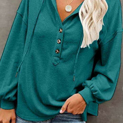 Trendy Women's Button-Up Lantern Sleeve Hoodie