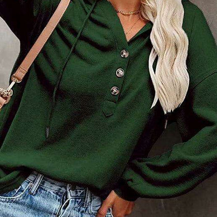 Trendy Women's Button-Up Lantern Sleeve Hoodie