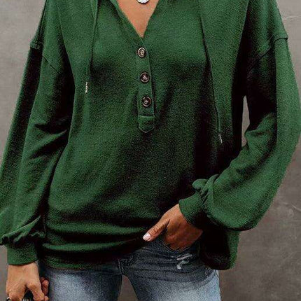 Trendy Women's Button-Up Lantern Sleeve Hoodie