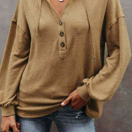 Trendy Women's Button-Up Lantern Sleeve Hoodie