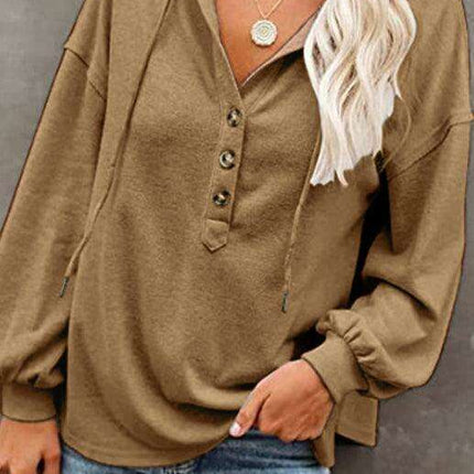 Trendy Women's Button-Up Lantern Sleeve Hoodie