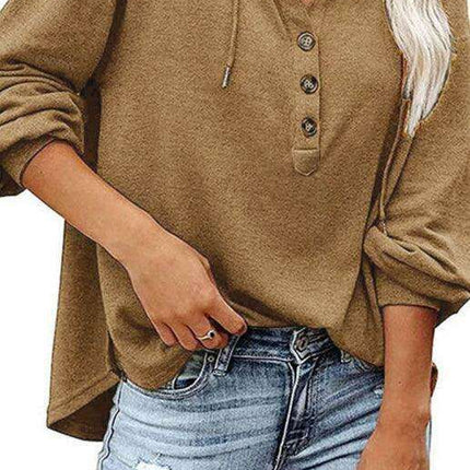 Trendy Women's Button-Up Lantern Sleeve Hoodie