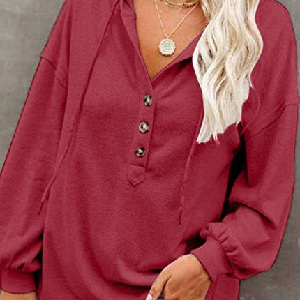 Trendy Women's Button-Up Lantern Sleeve Hoodie