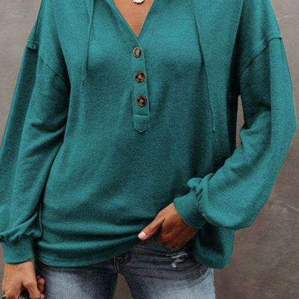 Trendy Women's Button-Up Lantern Sleeve Hoodie