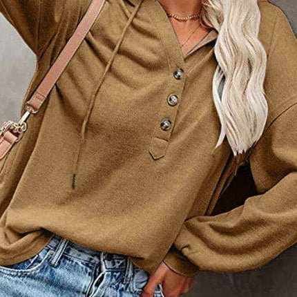 Trendy Women's Button-Up Lantern Sleeve Hoodie