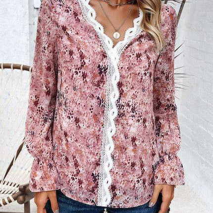 Trendy Women's Long-Sleeved V-Neck Printed Blouse - Must-Have for Fall-Winter Fashion