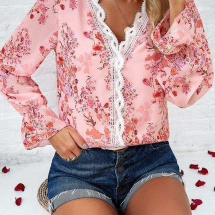 Trendy Women's Long-Sleeved V-Neck Printed Blouse - Must-Have for Fall-Winter Fashion