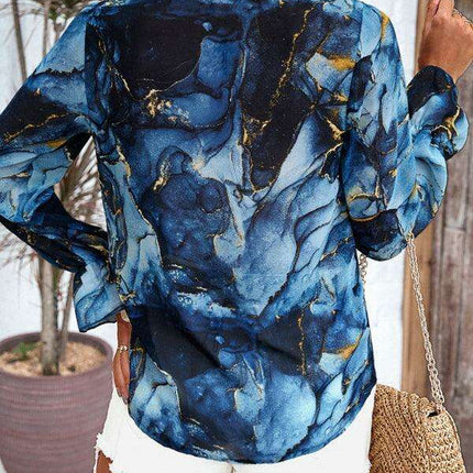 Trendy Women's Long-Sleeved V-Neck Printed Blouse - Must-Have for Fall-Winter Fashion
