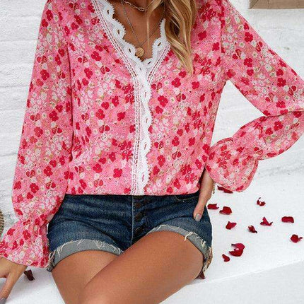 Trendy Women's Long-Sleeved V-Neck Printed Blouse - Must-Have for Fall-Winter Fashion