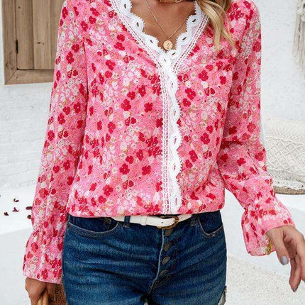 Trendy Women's Long-Sleeved V-Neck Printed Blouse - Must-Have for Fall-Winter Fashion