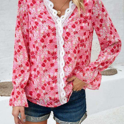 Trendy Women's Long-Sleeved V-Neck Printed Blouse - Must-Have for Fall-Winter Fashion