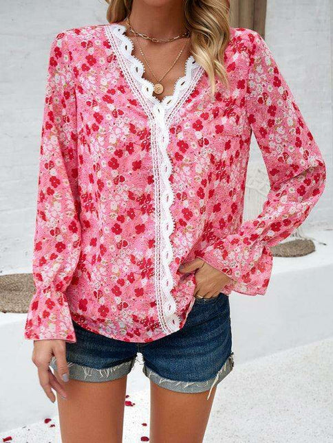 Trendy Women's Long-Sleeved V-Neck Printed Blouse - Must-Have for Fall-Winter Fashion