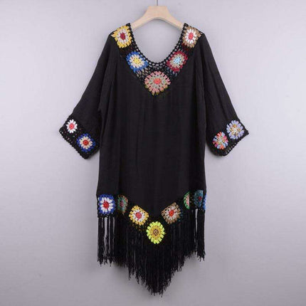 Tropical Chic: Embroidered Ombre Tassel Beach Cover-Up - Très Elite