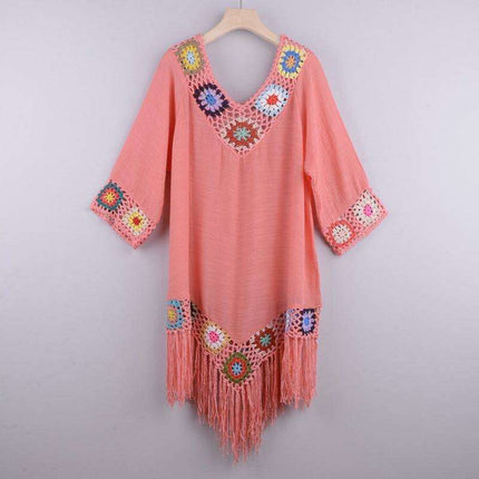 Tropical Chic: Embroidered Ombre Tassel Beach Cover-Up - Très Elite