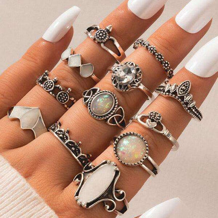 Turquoise Bohemian Feather Ring Set - 8 Distinct Pieces Celebrating Cultural Heritage