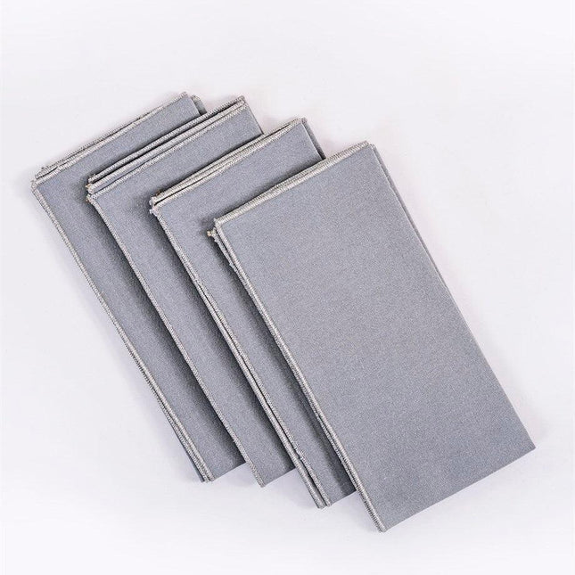 Elegant Grey Linen Dinner Napkins with Silver Accents, Set of 4, 45x45 Cm Square