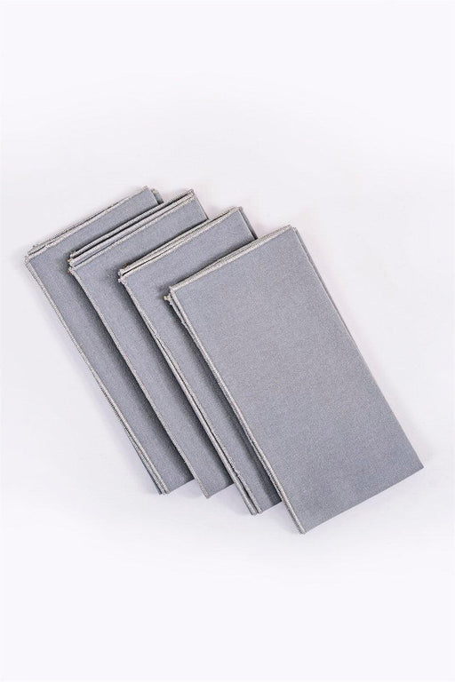 Sophisticated Silver-Trimmed Gray Linen Napkins, Set of 4, 45x45 Cm Square