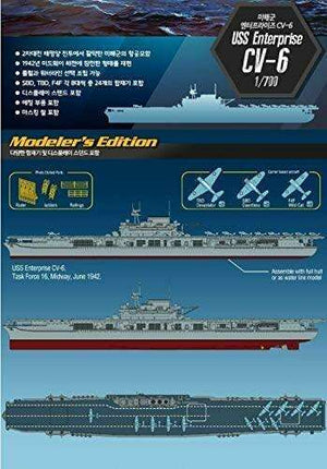 USS Enterprise CV-6 Midway Battle Aircraft Carrier Model Kit - 1/700 Scale with 24 WWII Planes - Très Elite