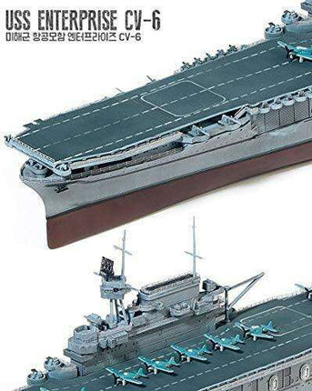 USS Enterprise CV-6 Midway Battle Aircraft Carrier Model Kit - 1/700 Scale with 24 WWII Planes - Très Elite