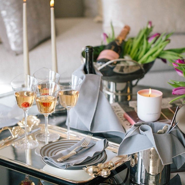 Elegant Grey Linen Dinner Napkins with Silver Accents, Set of 4, 45x45 Cm Square