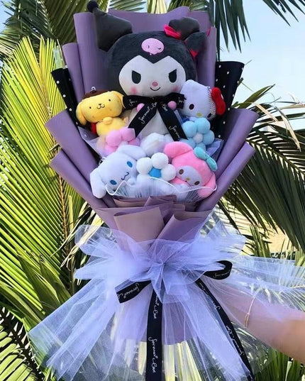 Sanrio Character Plush Doll Bouquet - Cute My Melody, Kuromi, Cinnamoroll & Kt Cat Gift Set