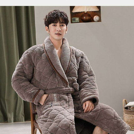 Ultimate Comfort Men's Quilted Coral Fleece Winter Bathrobe