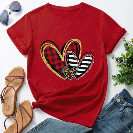 Playful Heart Graphic Women's Summer Scoop Neck T-Shirt