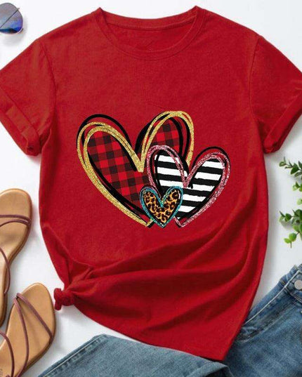 Playful Heart Graphic Women's Summer Scoop Neck T-Shirt