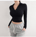 Ribbed V-Neck Crop Top with Seamless Elegance