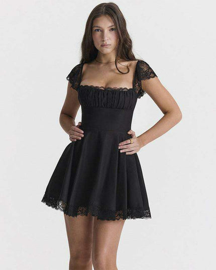 Bohemian Lace Backless Slip Dress with Square Neck Design