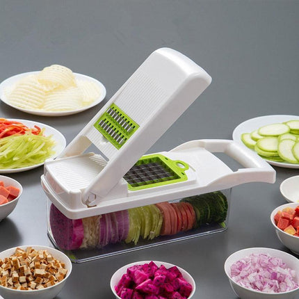 Versatile 9-in-1 Vegetable Slicing and Dicing Kit with Drain Basket and Interchangeable Blades - Très Elite