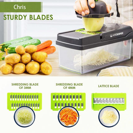 Versatile 9-in-1 Vegetable Slicing and Dicing Kit with Drain Basket and Interchangeable Blades - Très Elite