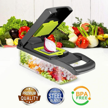 Versatile 9-in-1 Vegetable Slicing and Dicing Kit with Drain Basket and Interchangeable Blades - Très Elite