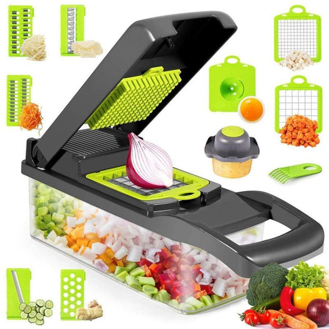 Versatile 9-in-1 Vegetable Slicing and Dicing Kit with Drain Basket and Interchangeable Blades - Très Elite