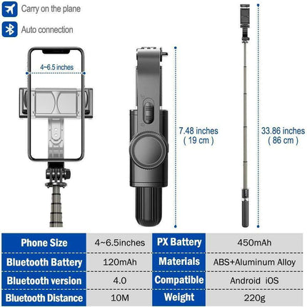 Versatile Bluetooth Gimbal Tripod Stabilizer with Wireless Remote for iPhone, Huawei, and Xiaomi - Très Elite