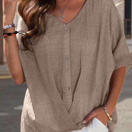 Versatile V Neck Blouse with Relaxing Self-Pattern for Effortless Elegance