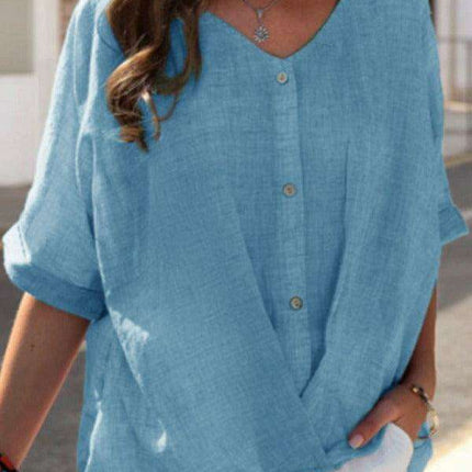Versatile V Neck Blouse with Relaxing Self-Pattern for Effortless Elegance