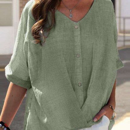 Versatile V Neck Blouse with Relaxing Self-Pattern for Effortless Elegance