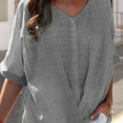 Versatile V Neck Blouse with Relaxing Self-Pattern for Effortless Elegance