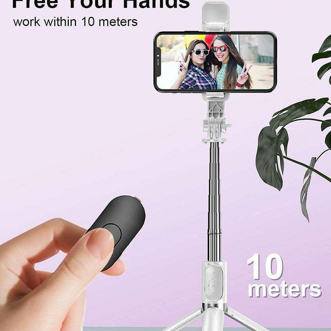 Versatile Wireless Tripod Selfie Stick with Bluetooth Remote, 360° Rotation, and Built-in Fill Light - Compatible with Android & iOS