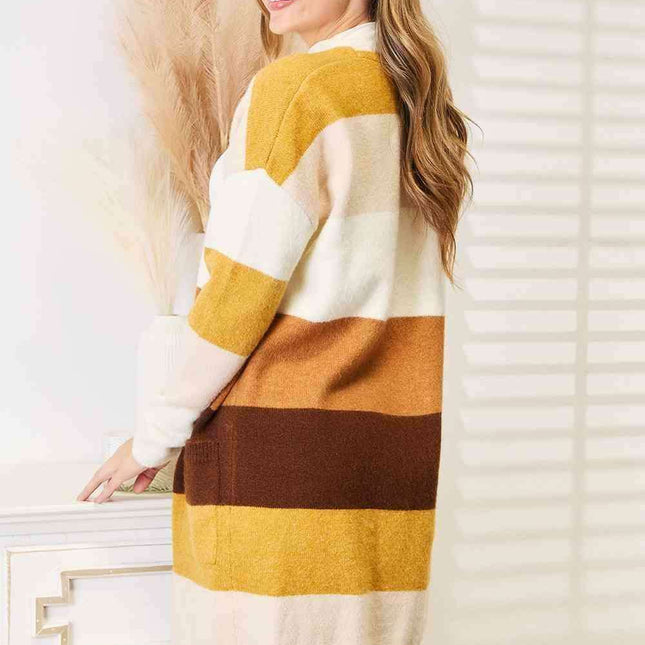 Vibrant Color-Block Cozy Oversized Cardigan with Dropped Shoulders