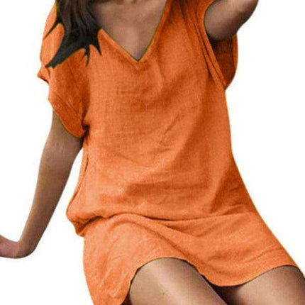 Vibrant Cotton Linen V-Neck Dress for Effortless Elegance - Très Elite
