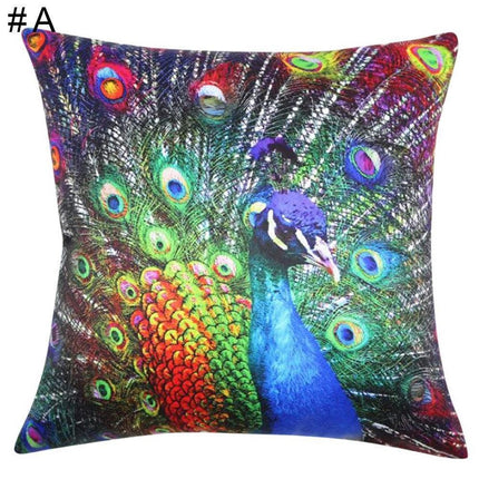 Vibrant Peacock Feather Print Decorative Plush Cushion Cover - Chic 16.5x16.5" Accent Pillow for Home Styling