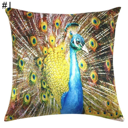 Vibrant Peacock Feather Print Decorative Plush Cushion Cover - Chic 16.5x16.5" Accent Pillow for Home Styling